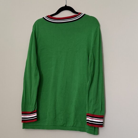 Tommy Hilfiger V-Neck Long Sleeve Cotton Sweater Green with Stripes XL - Picture 4 of 5